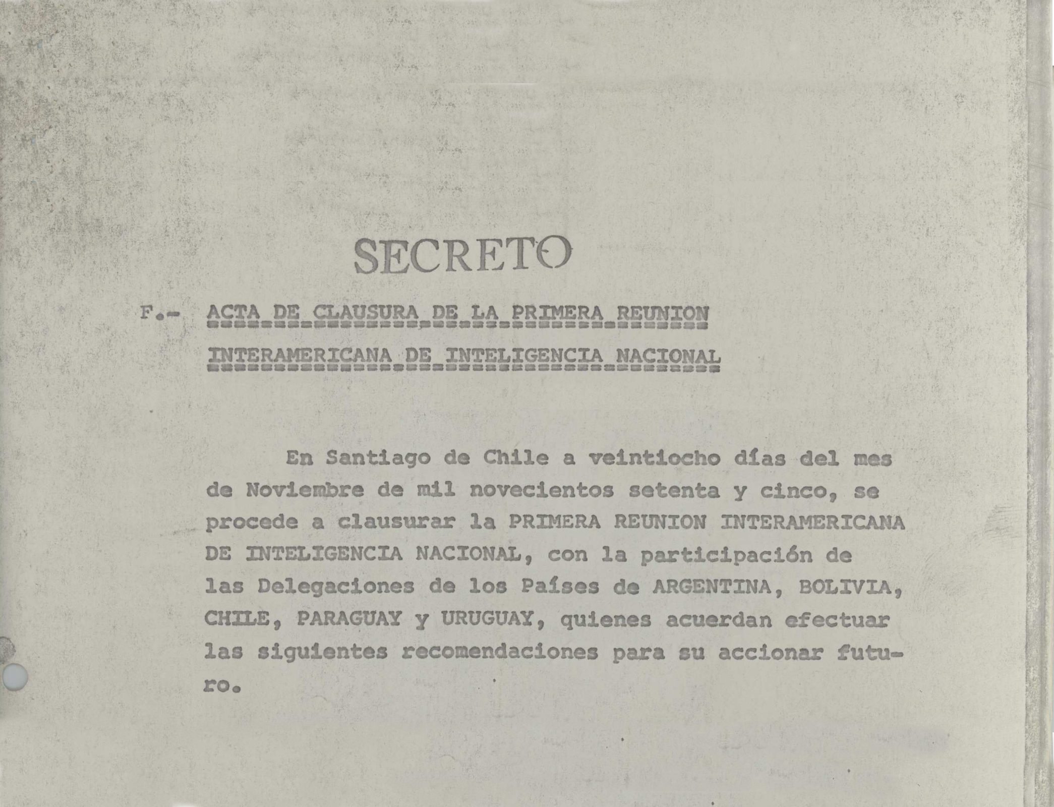 Acta de clausura de la reunión fundacional del Plan Cóndor (28/11/1975)