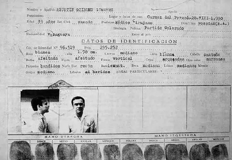 Ficha de Agustín Goiburú, recuperada del Archivo del Terror en Paraguay
