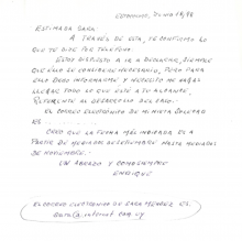 Carta a Sara Mendez de Enrique Rodriguez Larreta 